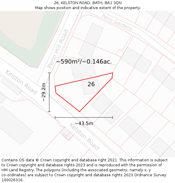 26, KELSTON ROAD, BATH, BA1 3QN: Plot and title map