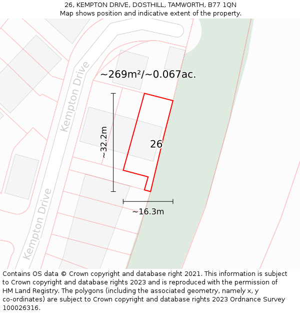 26, KEMPTON DRIVE, DOSTHILL, TAMWORTH, B77 1QN: Plot and title map