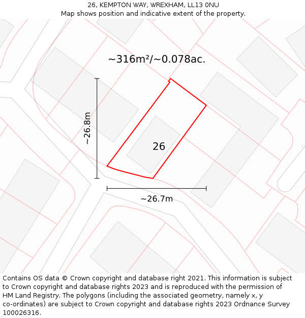 26, KEMPTON WAY, WREXHAM, LL13 0NU: Plot and title map