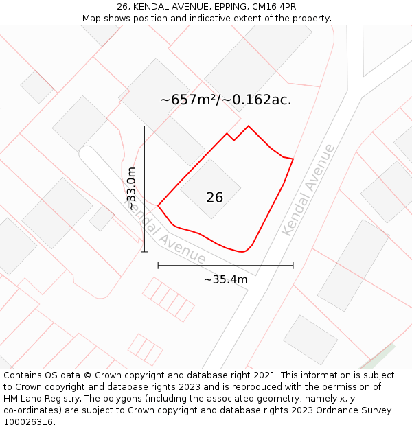 26, KENDAL AVENUE, EPPING, CM16 4PR: Plot and title map