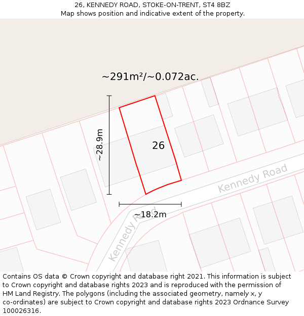 26, KENNEDY ROAD, STOKE-ON-TRENT, ST4 8BZ: Plot and title map