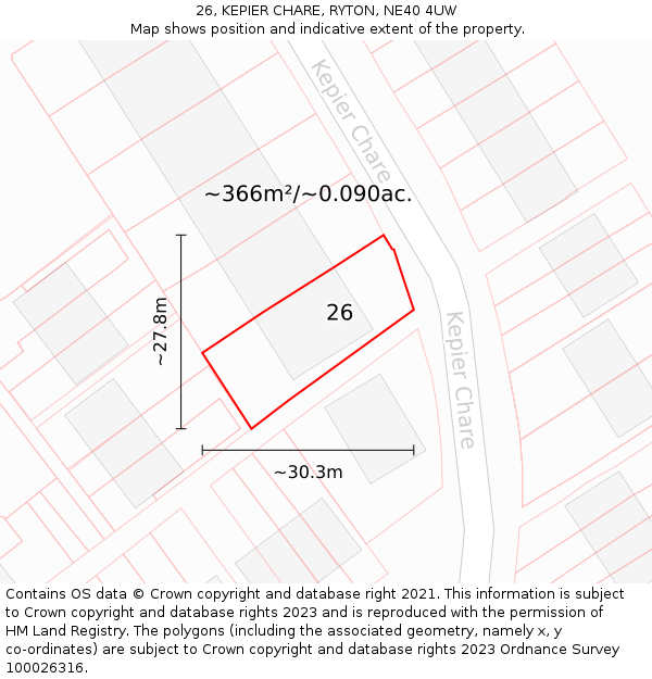 26, KEPIER CHARE, RYTON, NE40 4UW: Plot and title map