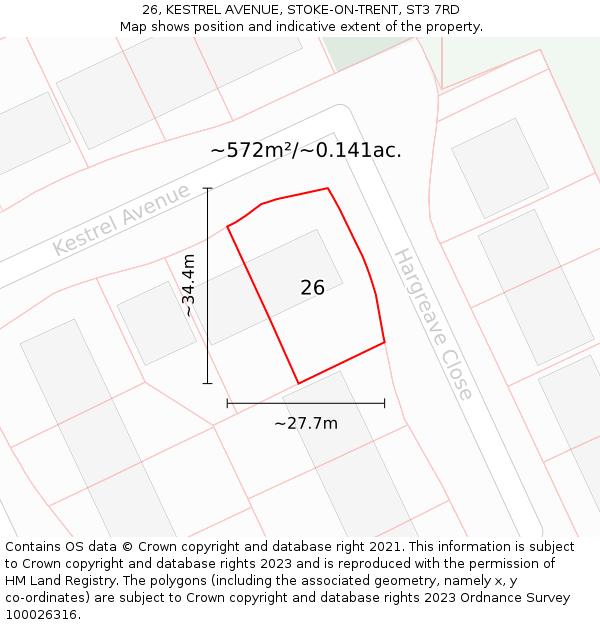 26, KESTREL AVENUE, STOKE-ON-TRENT, ST3 7RD: Plot and title map