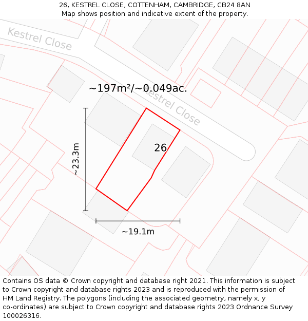 26, KESTREL CLOSE, COTTENHAM, CAMBRIDGE, CB24 8AN: Plot and title map