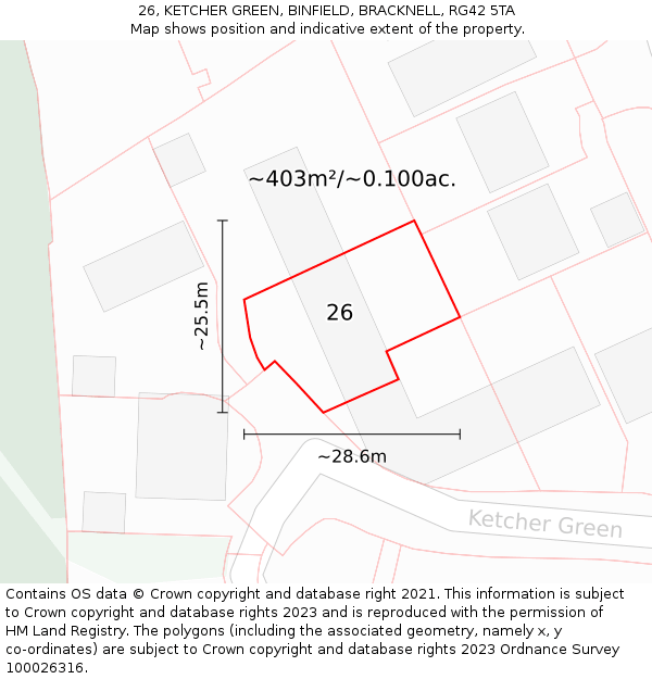 26, KETCHER GREEN, BINFIELD, BRACKNELL, RG42 5TA: Plot and title map