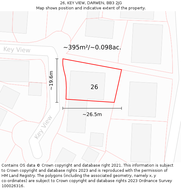 26, KEY VIEW, DARWEN, BB3 2JG: Plot and title map