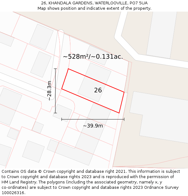 26, KHANDALA GARDENS, WATERLOOVILLE, PO7 5UA: Plot and title map