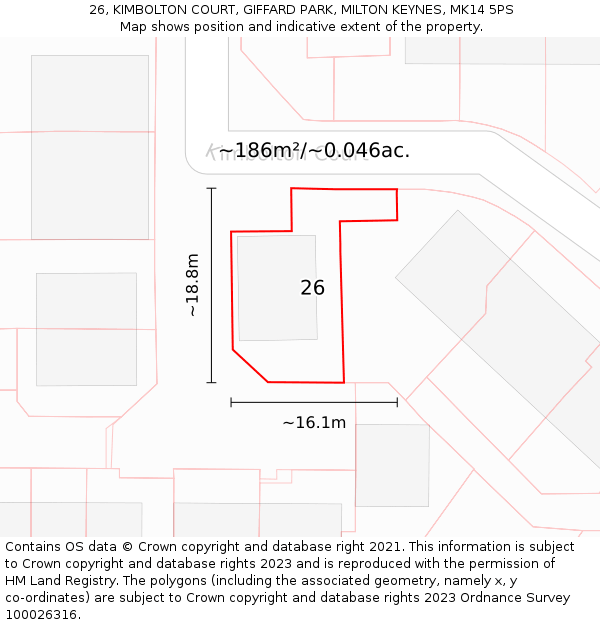 26, KIMBOLTON COURT, GIFFARD PARK, MILTON KEYNES, MK14 5PS: Plot and title map