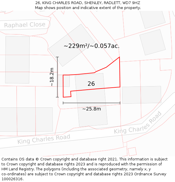 26, KING CHARLES ROAD, SHENLEY, RADLETT, WD7 9HZ: Plot and title map