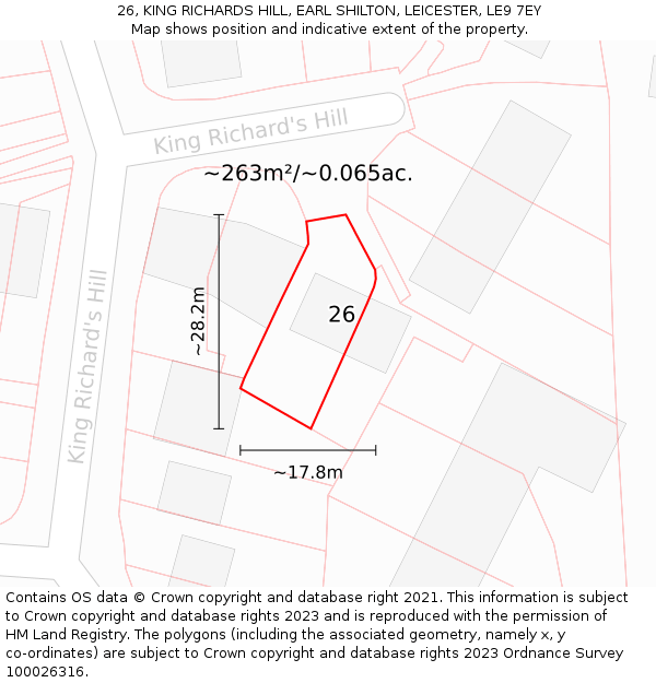 26, KING RICHARDS HILL, EARL SHILTON, LEICESTER, LE9 7EY: Plot and title map