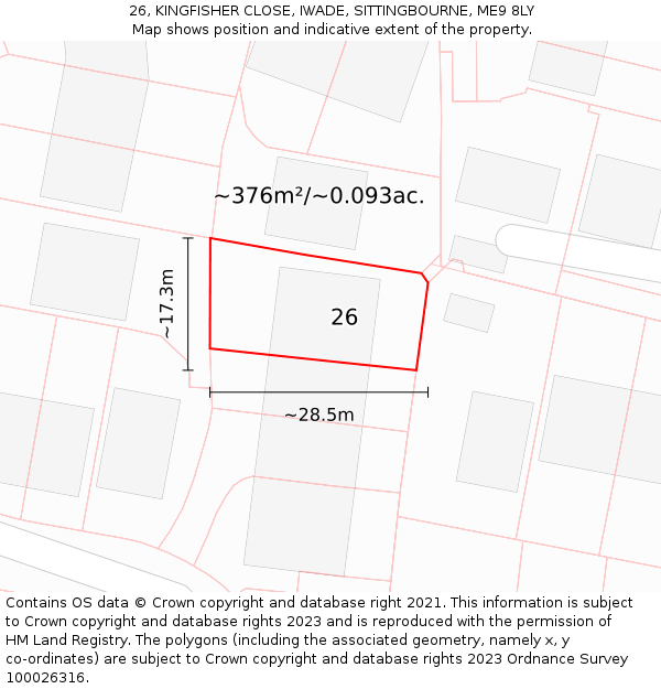 26, KINGFISHER CLOSE, IWADE, SITTINGBOURNE, ME9 8LY: Plot and title map