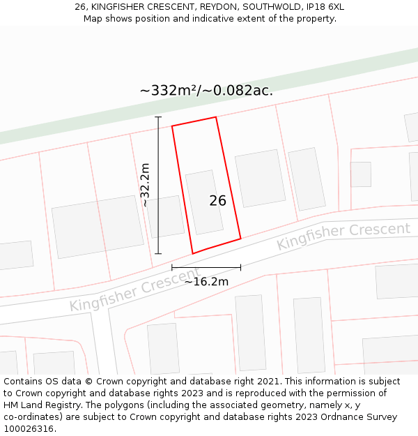 26, KINGFISHER CRESCENT, REYDON, SOUTHWOLD, IP18 6XL: Plot and title map