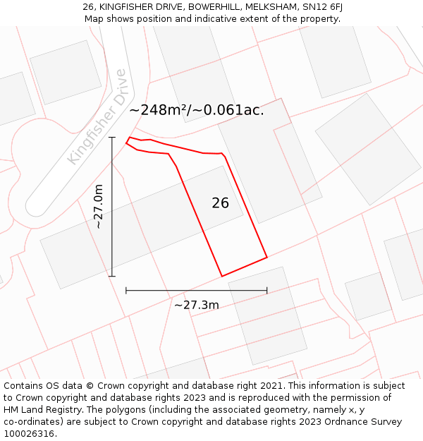 26, KINGFISHER DRIVE, BOWERHILL, MELKSHAM, SN12 6FJ: Plot and title map