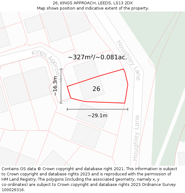 26, KINGS APPROACH, LEEDS, LS13 2DX: Plot and title map