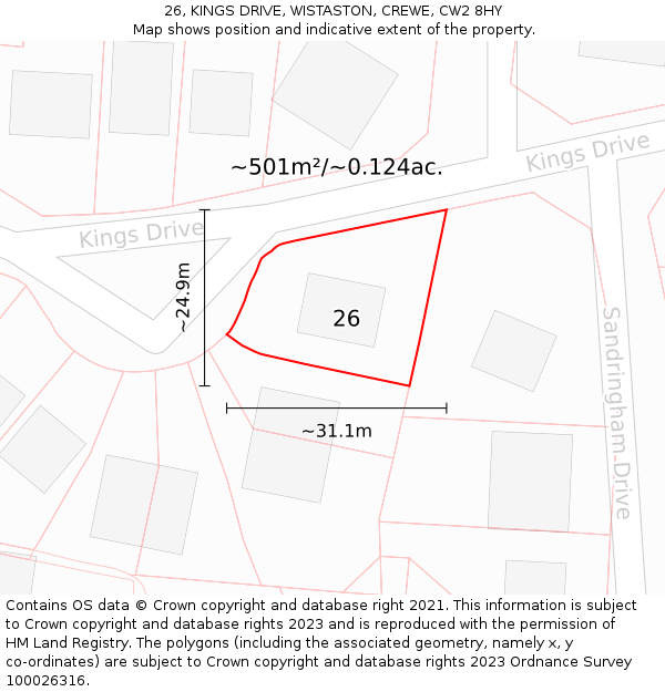 26, KINGS DRIVE, WISTASTON, CREWE, CW2 8HY: Plot and title map