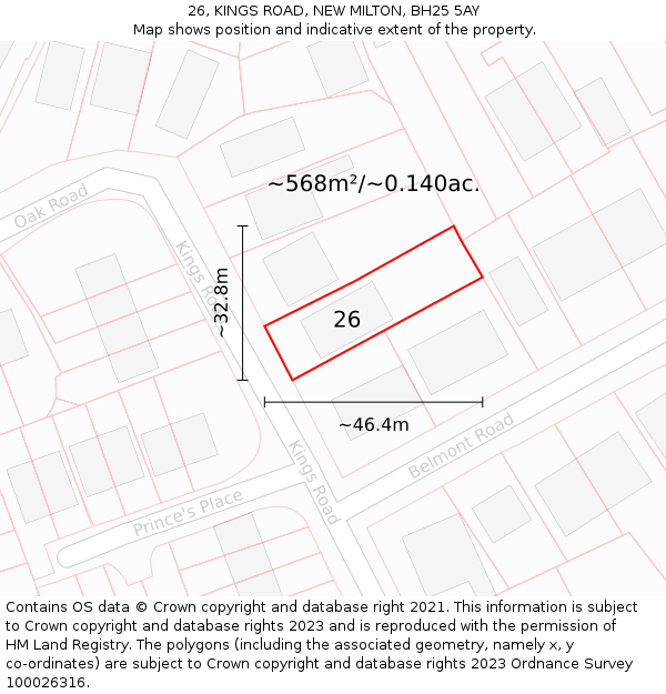 26, KINGS ROAD, NEW MILTON, BH25 5AY: Plot and title map