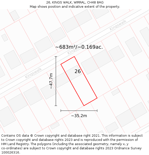 26, KINGS WALK, WIRRAL, CH48 8AG: Plot and title map
