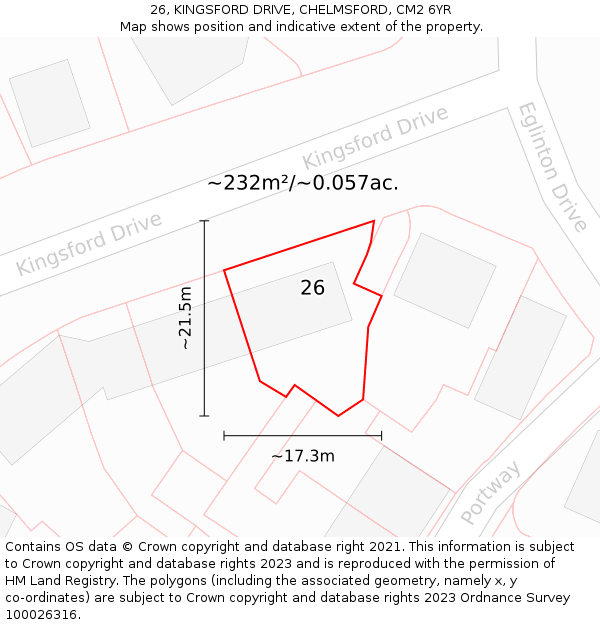 26, KINGSFORD DRIVE, CHELMSFORD, CM2 6YR: Plot and title map