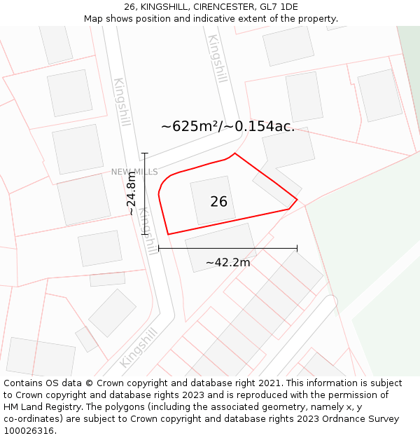 26, KINGSHILL, CIRENCESTER, GL7 1DE: Plot and title map