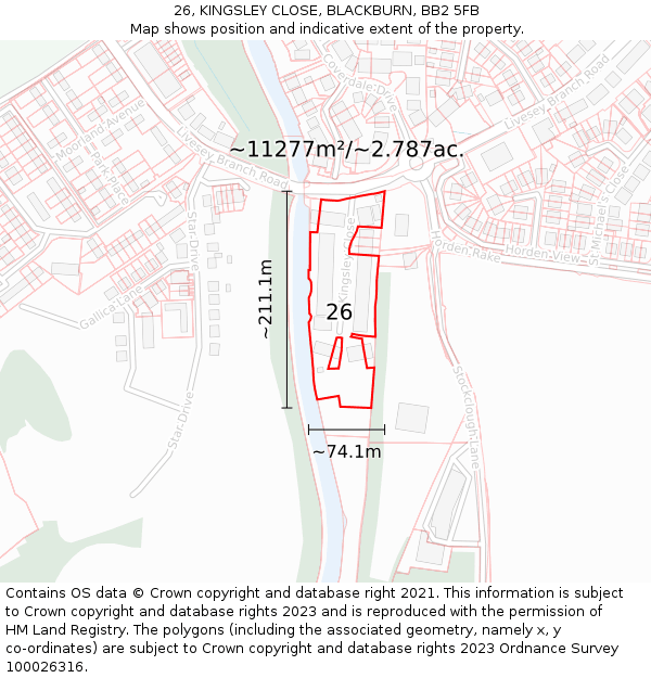 26, KINGSLEY CLOSE, BLACKBURN, BB2 5FB: Plot and title map