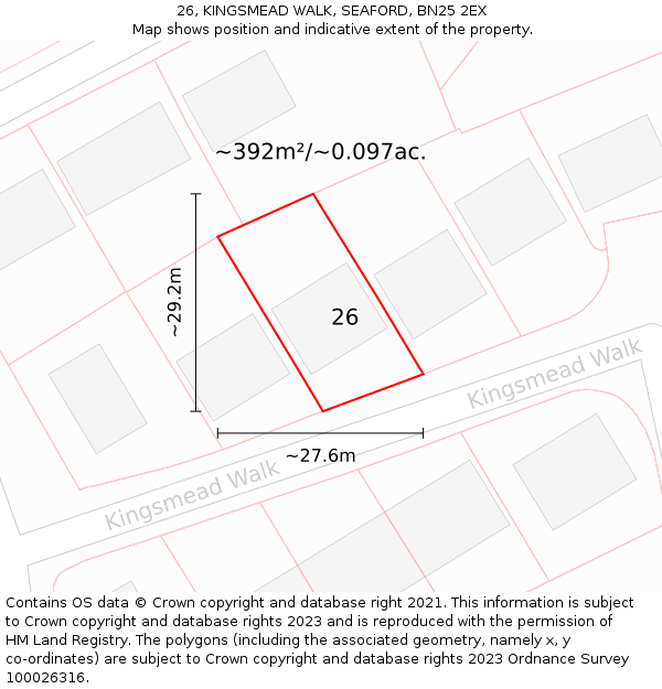 26, KINGSMEAD WALK, SEAFORD, BN25 2EX: Plot and title map