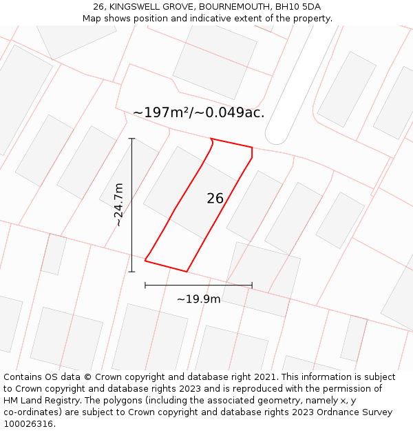 26, KINGSWELL GROVE, BOURNEMOUTH, BH10 5DA: Plot and title map