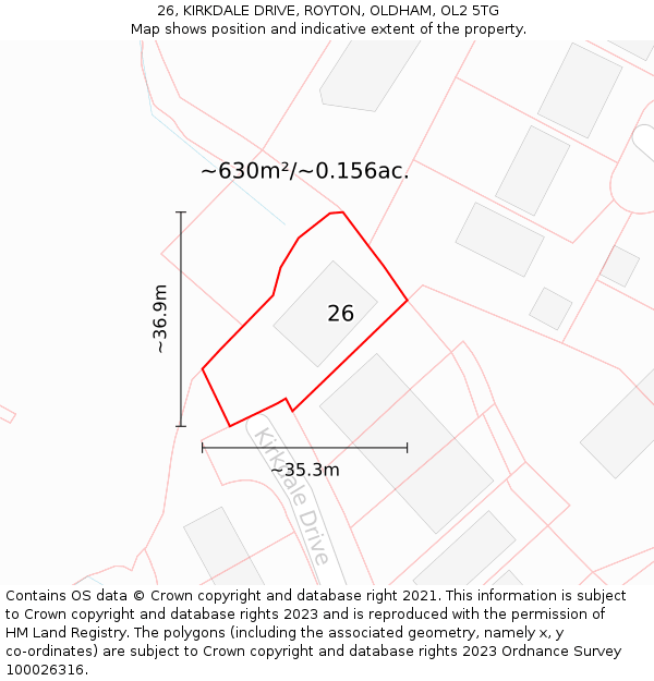 26, KIRKDALE DRIVE, ROYTON, OLDHAM, OL2 5TG: Plot and title map