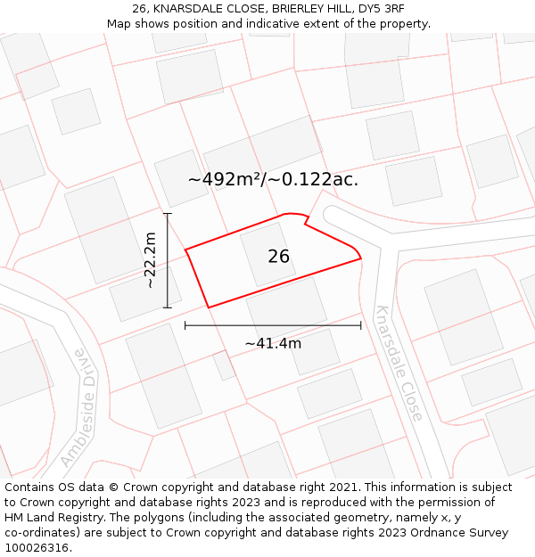 26, KNARSDALE CLOSE, BRIERLEY HILL, DY5 3RF: Plot and title map