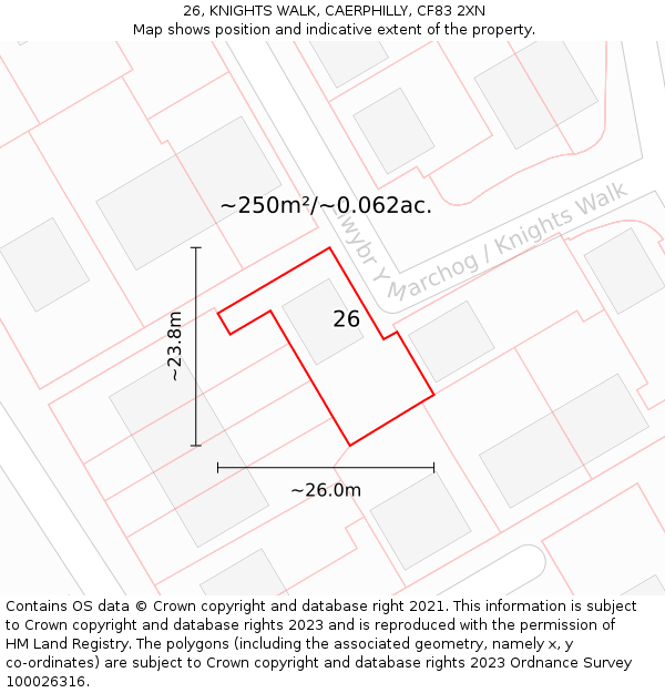 26, KNIGHTS WALK, CAERPHILLY, CF83 2XN: Plot and title map