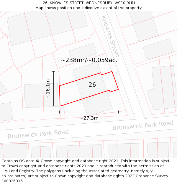 26, KNOWLES STREET, WEDNESBURY, WS10 9HN: Plot and title map