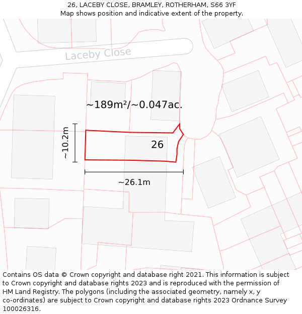 26, LACEBY CLOSE, BRAMLEY, ROTHERHAM, S66 3YF: Plot and title map