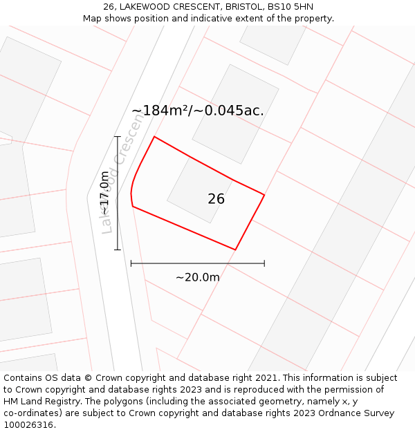 26, LAKEWOOD CRESCENT, BRISTOL, BS10 5HN: Plot and title map