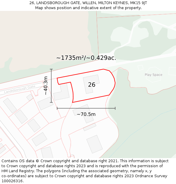 26, LANDSBOROUGH GATE, WILLEN, MILTON KEYNES, MK15 9JT: Plot and title map