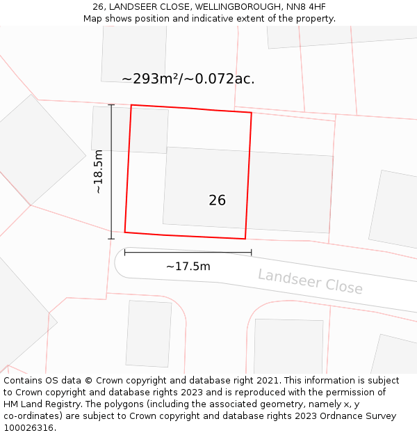 26, LANDSEER CLOSE, WELLINGBOROUGH, NN8 4HF: Plot and title map