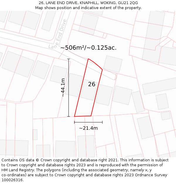 26, LANE END DRIVE, KNAPHILL, WOKING, GU21 2QG: Plot and title map