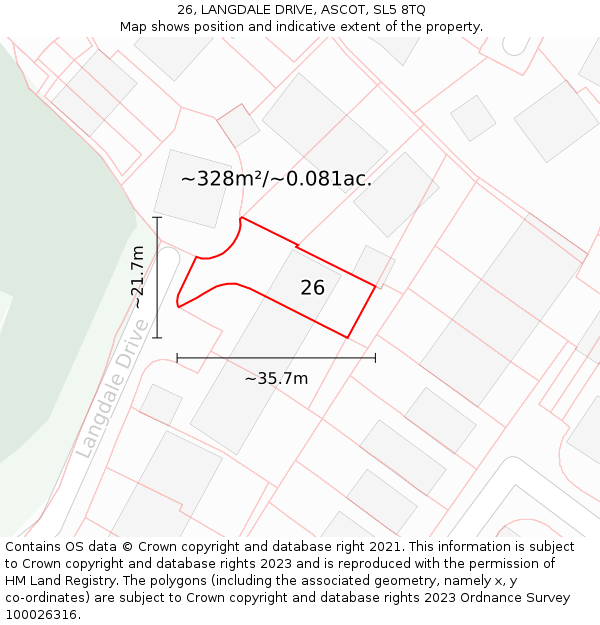 26, LANGDALE DRIVE, ASCOT, SL5 8TQ: Plot and title map