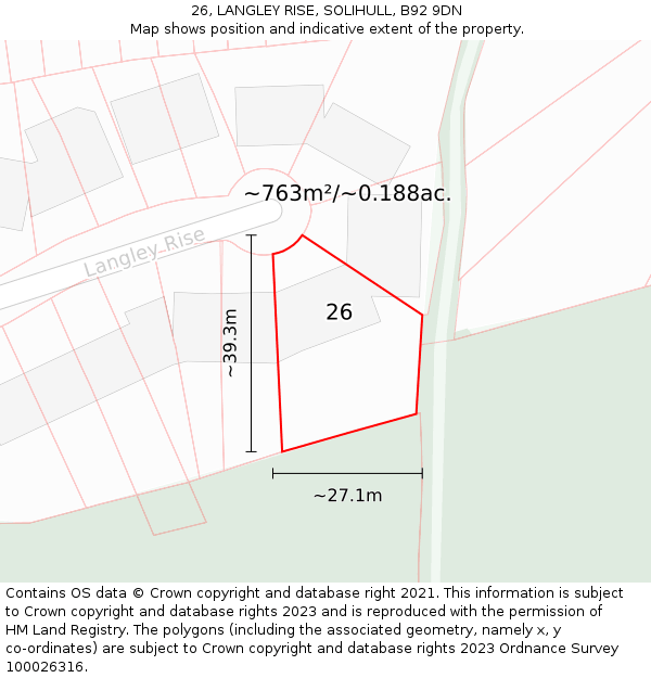 26, LANGLEY RISE, SOLIHULL, B92 9DN: Plot and title map