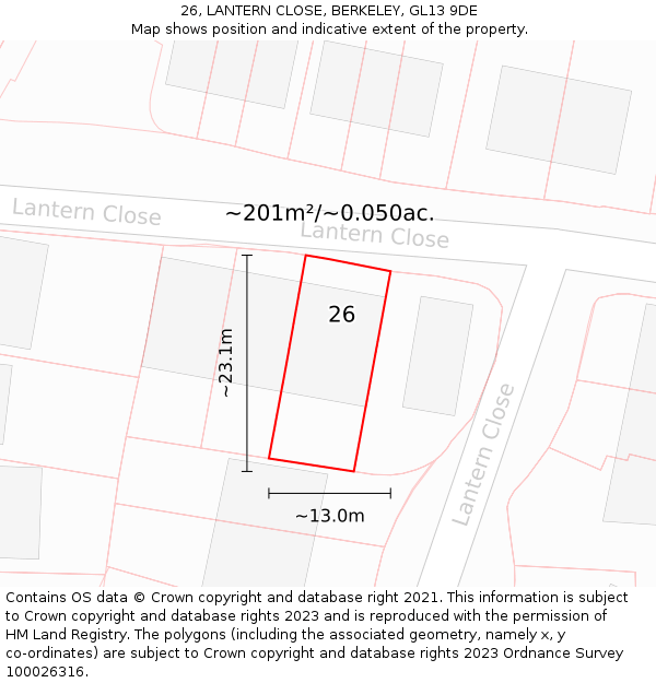 26, LANTERN CLOSE, BERKELEY, GL13 9DE: Plot and title map