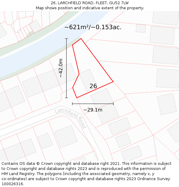 26, LARCHFIELD ROAD, FLEET, GU52 7LW: Plot and title map