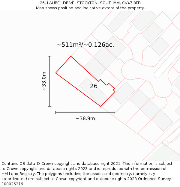 26, LAUREL DRIVE, STOCKTON, SOUTHAM, CV47 8FB: Plot and title map