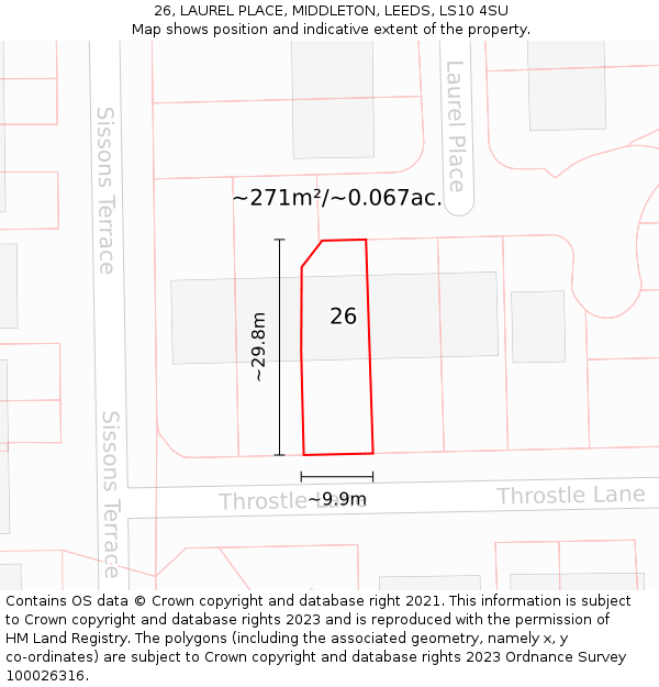 26, LAUREL PLACE, MIDDLETON, LEEDS, LS10 4SU: Plot and title map