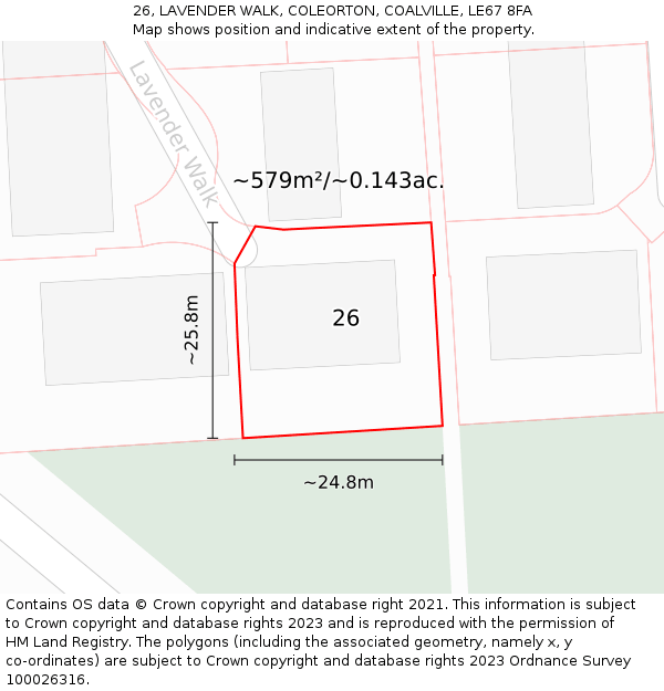 26, LAVENDER WALK, COLEORTON, COALVILLE, LE67 8FA: Plot and title map