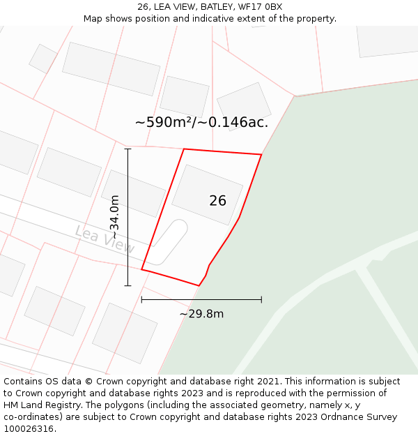 26, LEA VIEW, BATLEY, WF17 0BX: Plot and title map