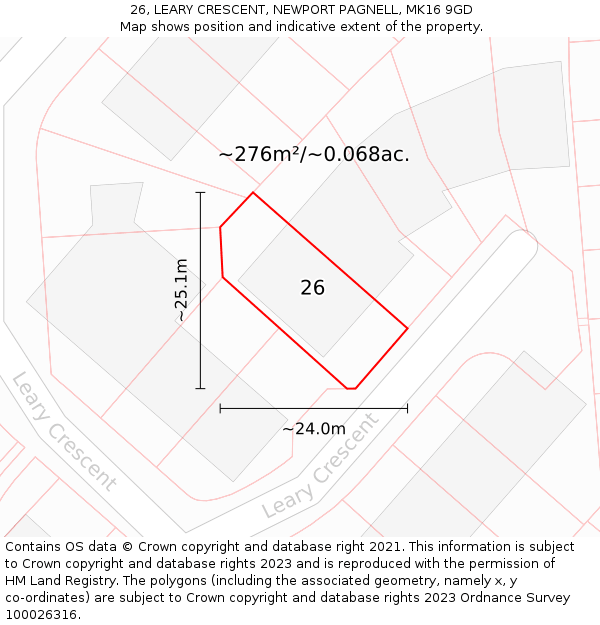 26, LEARY CRESCENT, NEWPORT PAGNELL, MK16 9GD: Plot and title map