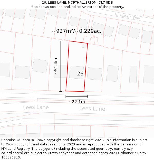 26, LEES LANE, NORTHALLERTON, DL7 8DB: Plot and title map