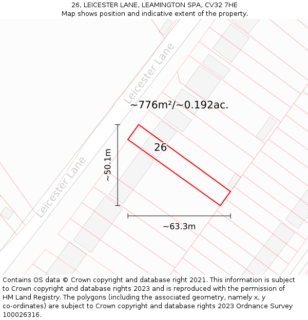 26, LEICESTER LANE, LEAMINGTON SPA, CV32 7HE: Plot and title map