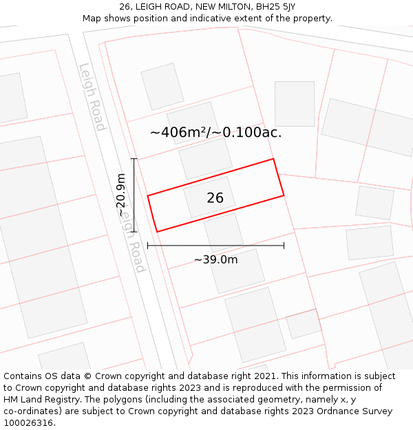 26, LEIGH ROAD, NEW MILTON, BH25 5JY: Plot and title map