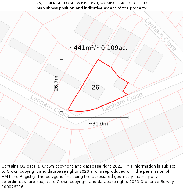 26, LENHAM CLOSE, WINNERSH, WOKINGHAM, RG41 1HR: Plot and title map