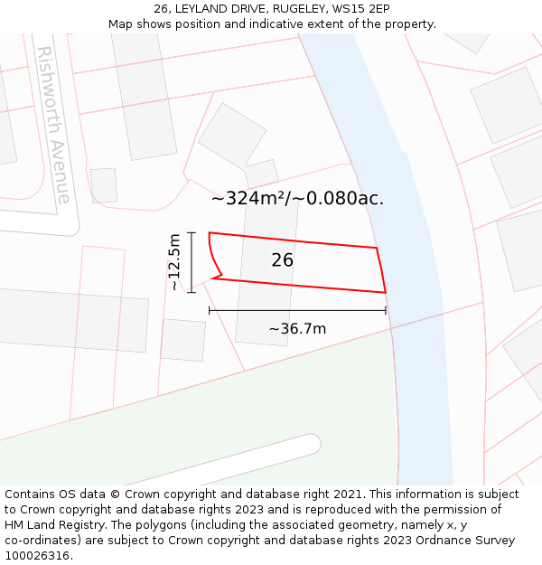 26, LEYLAND DRIVE, RUGELEY, WS15 2EP: Plot and title map