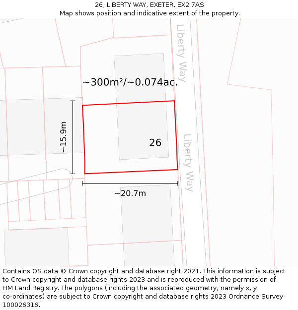 26, LIBERTY WAY, EXETER, EX2 7AS: Plot and title map